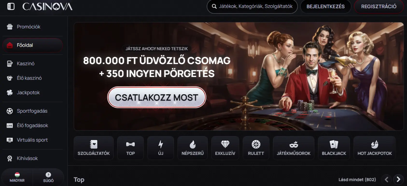 Casinova Casino Screen